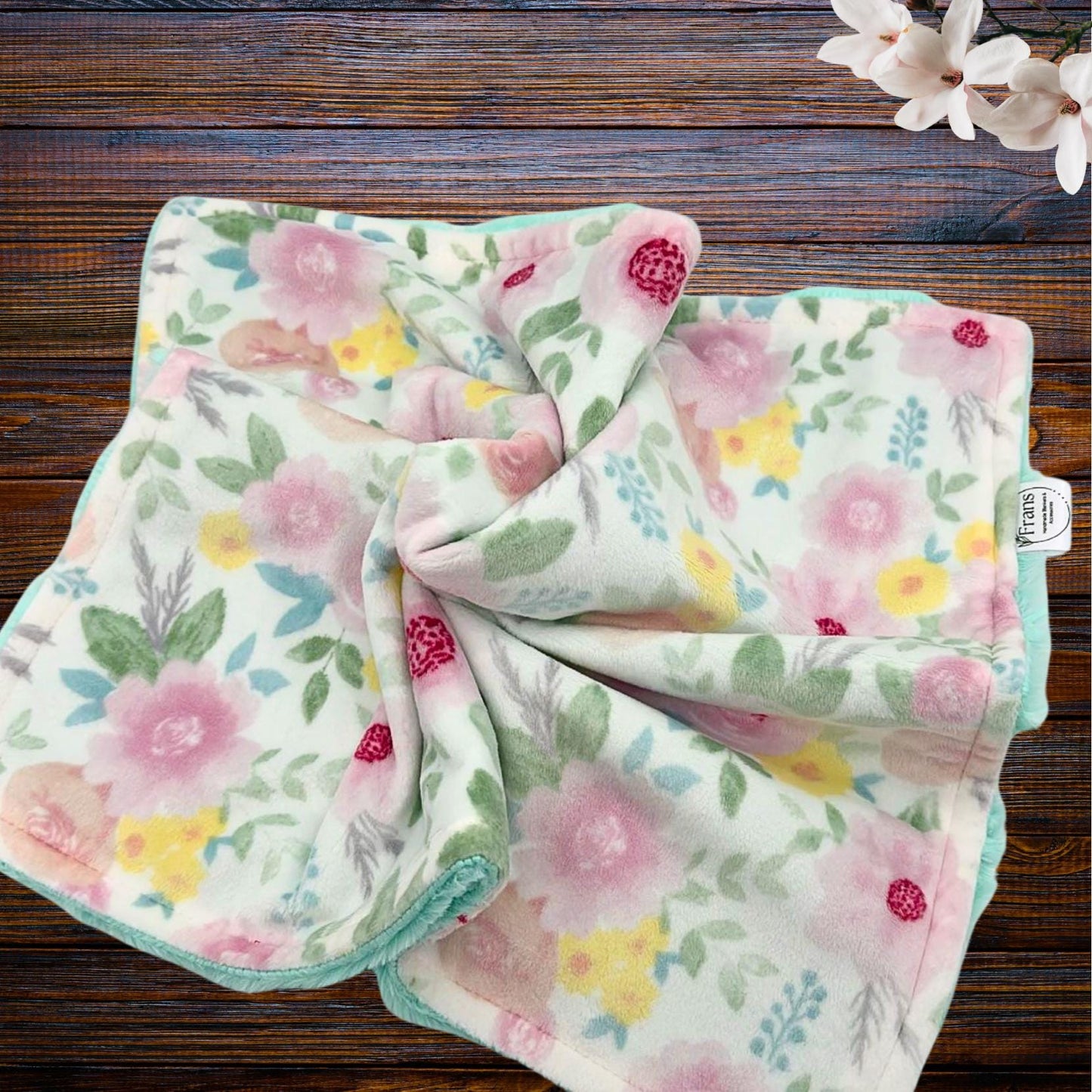 Cute Mint Swirl and Pink Floral Minky Baby Lovey – Softness for Baby Comfort and Security, Portable Comfort and Reassurance buddy