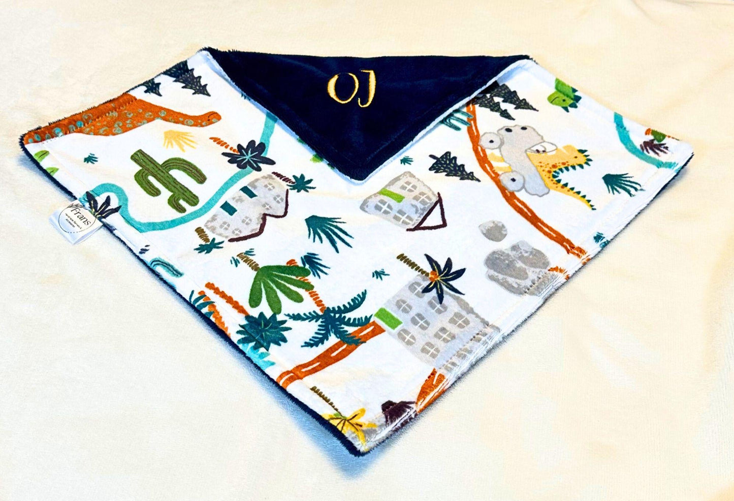 custom made personalized frolicking dinosaurs minky baby blanket