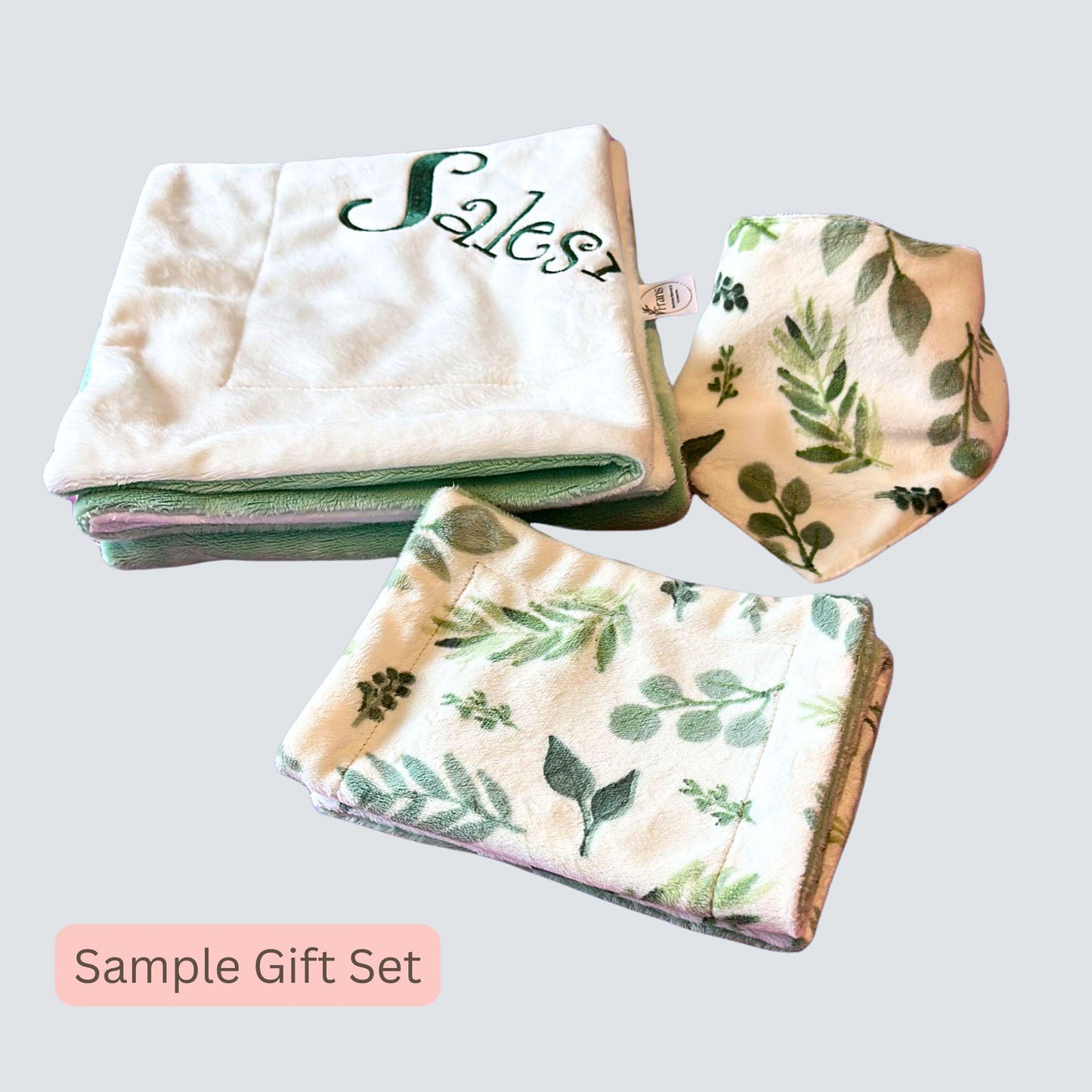 Personalized baby blanket, Serene Green and White Botanical Minky Baby Blanket - you choose back, Custom Baby Blanket baby shower gift
