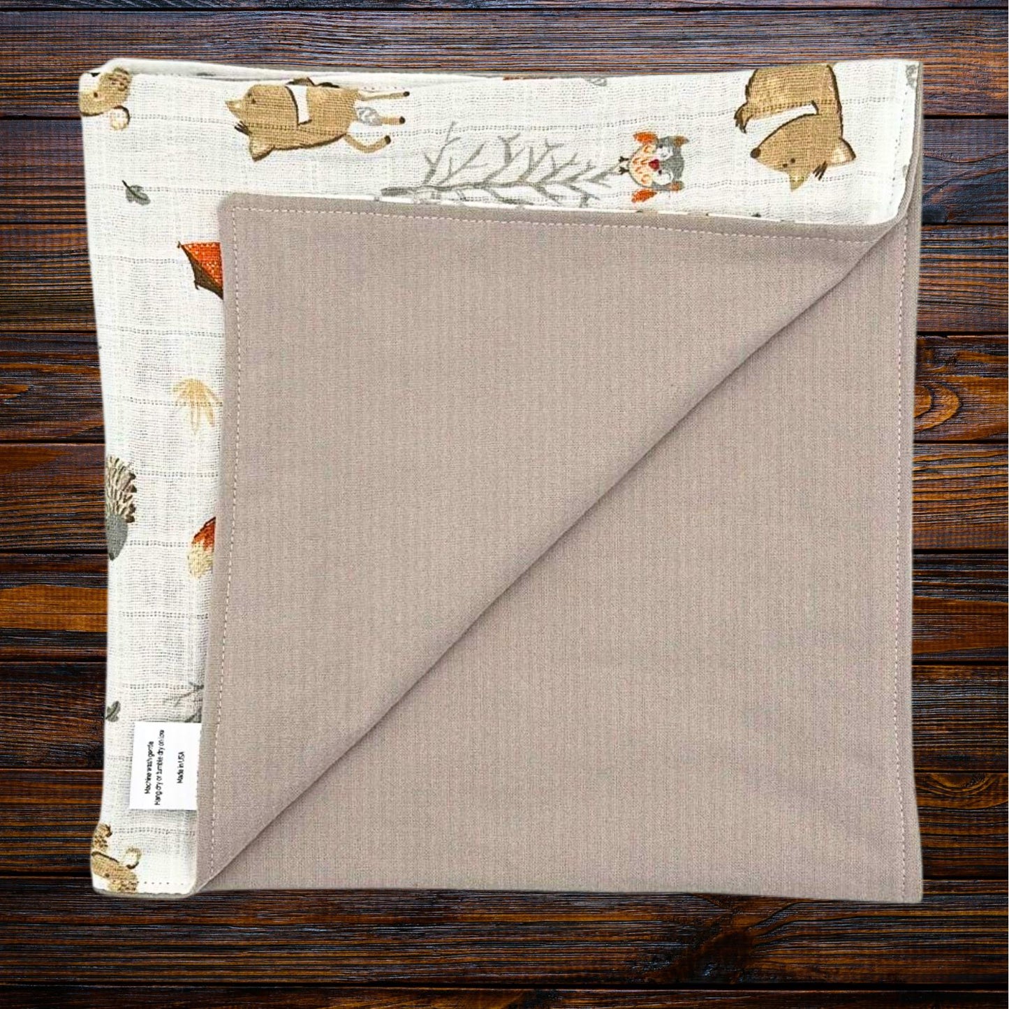 Whimsical Woodland Baby Blanket, Bib & Burp Cloth Set, Comfy Muslin and Flannel