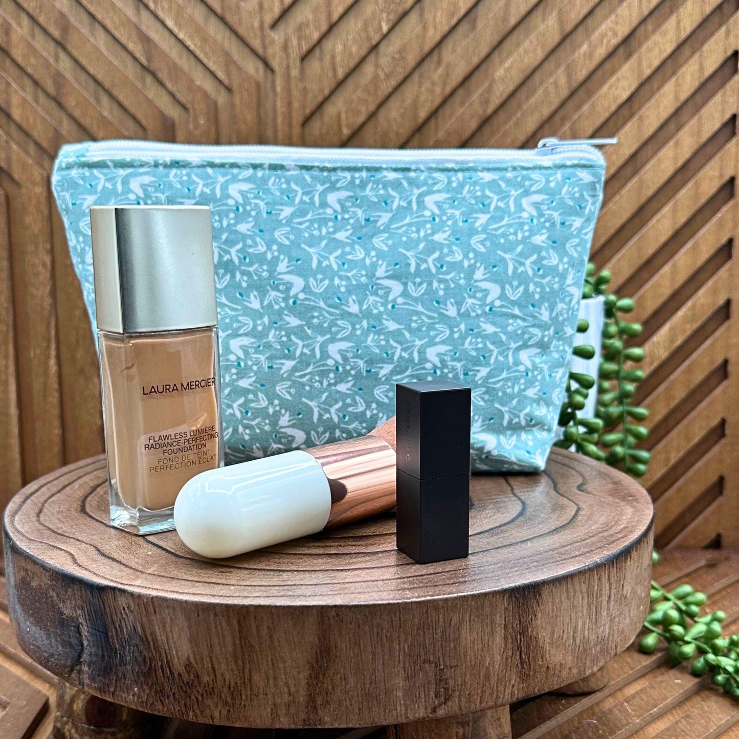Chic Sage Blossom Makeup Bag - Travel Essential and Luxe Organizer