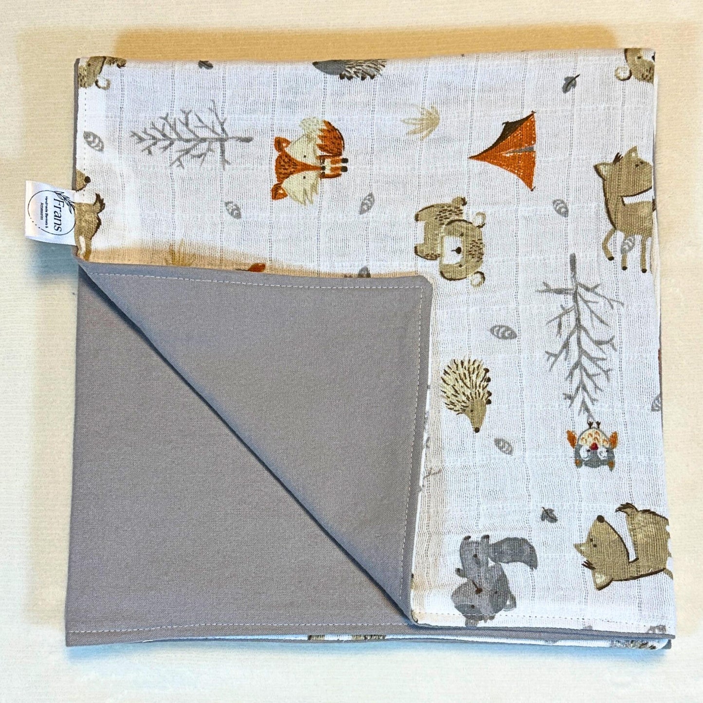 Whimsical Woodland Baby Blanket, Bib & Burp Cloth Set, Comfy Muslin and Flannel