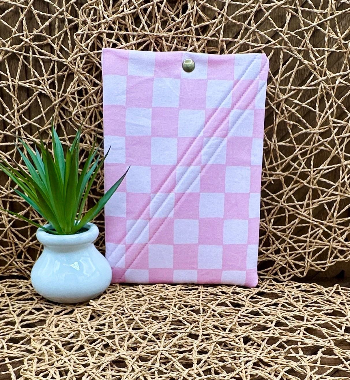 Kindle Paperwhite Sleeve - Cute Pink Checkered Print, Foam Padded for Secure Device Storage, Add Snap and Personalization to make it yours!