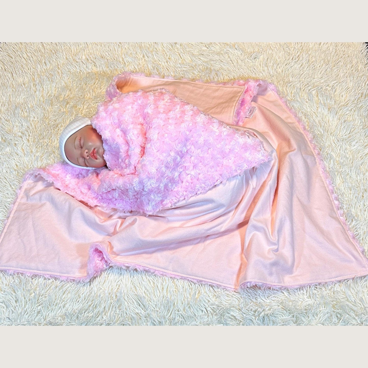 Pink Rosebud Minky Baby Blanket with Matching Lovey – Soft, Handmade Set for Extra Comfort and Cuddles