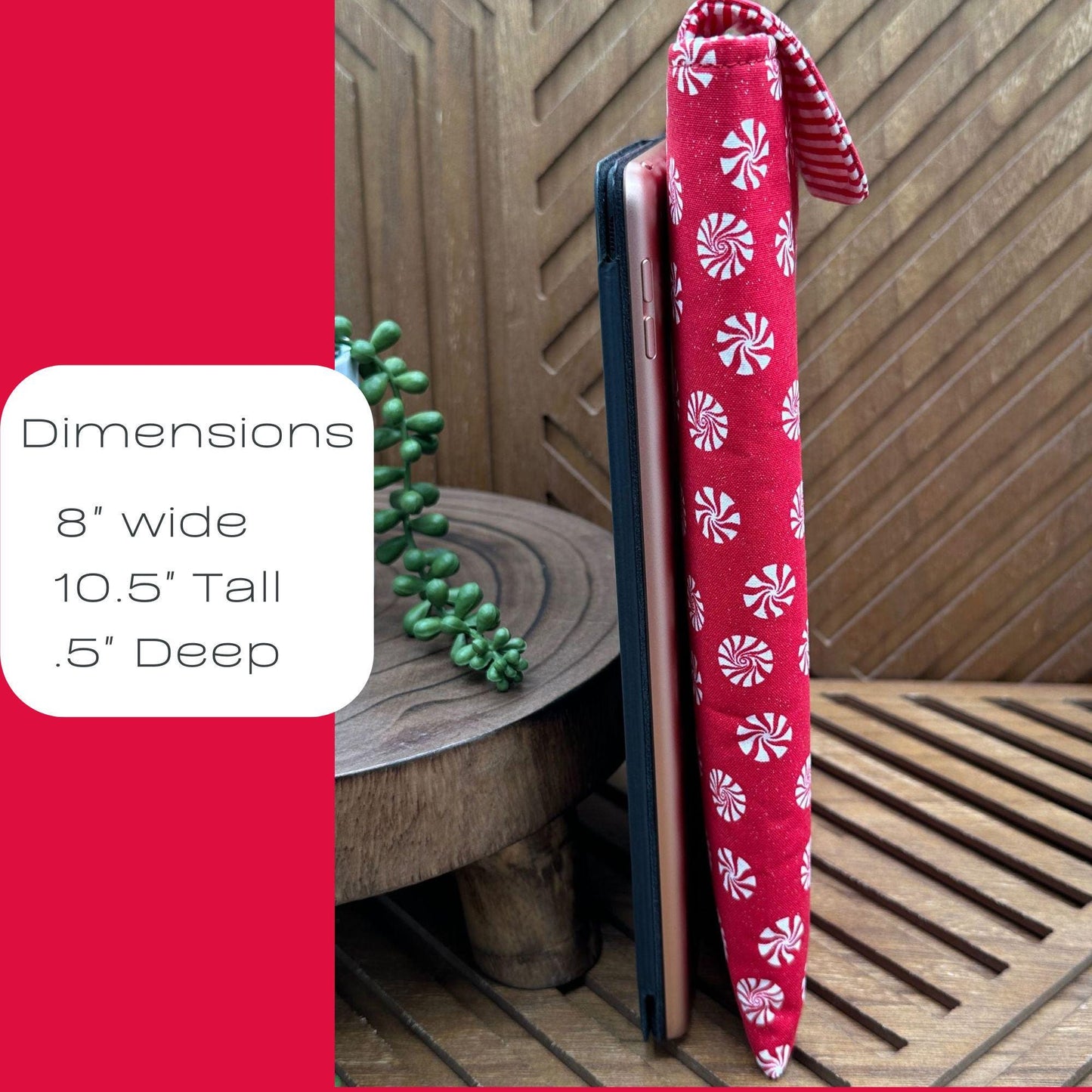 Red iPad Sleeve with Glittery Snow & Peppermint Candy Print - Festive Christmas Tablet Case, IPAD pouch, book sleeve, IPAD padded protection