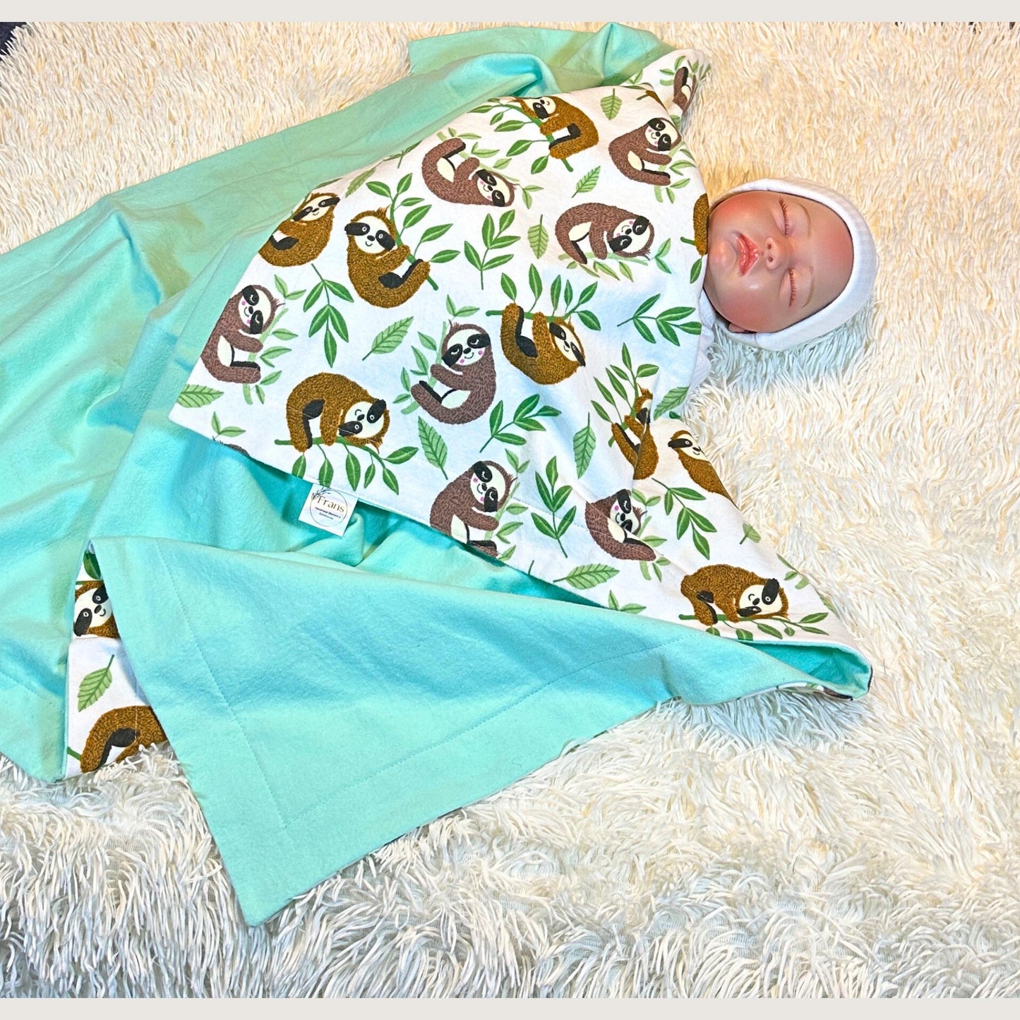 Sleepy Sloth Flannel Snuggles Baby Blanket, Sloth Hugs Baby Blanket Shower Gift, Warm Cotton Flannel Nursery Decor, Gender Neutral