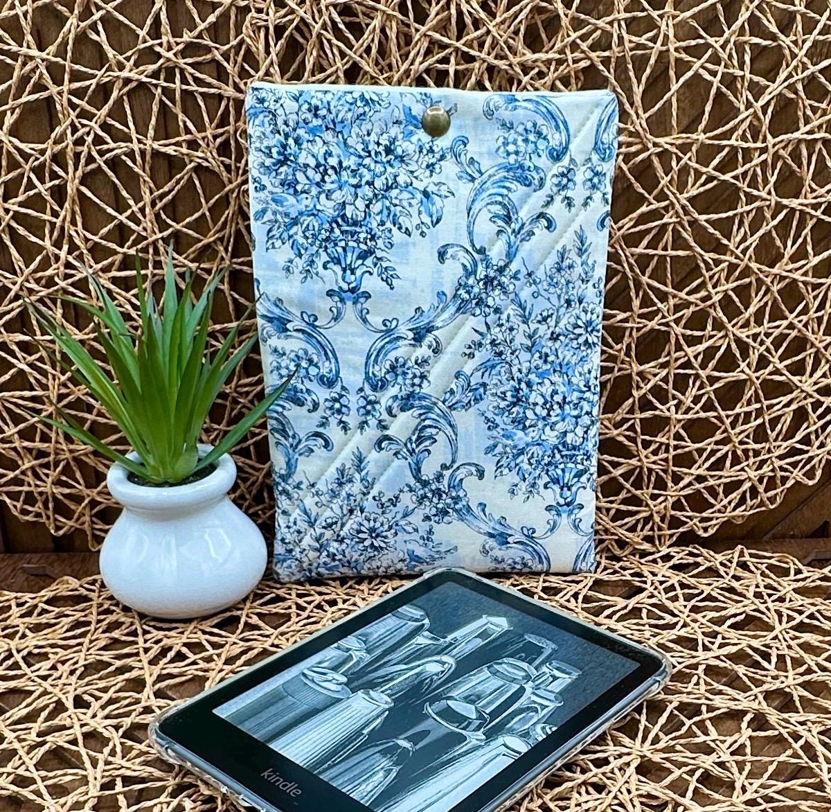 Kindle Paperwhite Sleeve - Feminine Foam Padded White and Blue Vintage Floral Print Device Cover, Add Snap and Personalization!