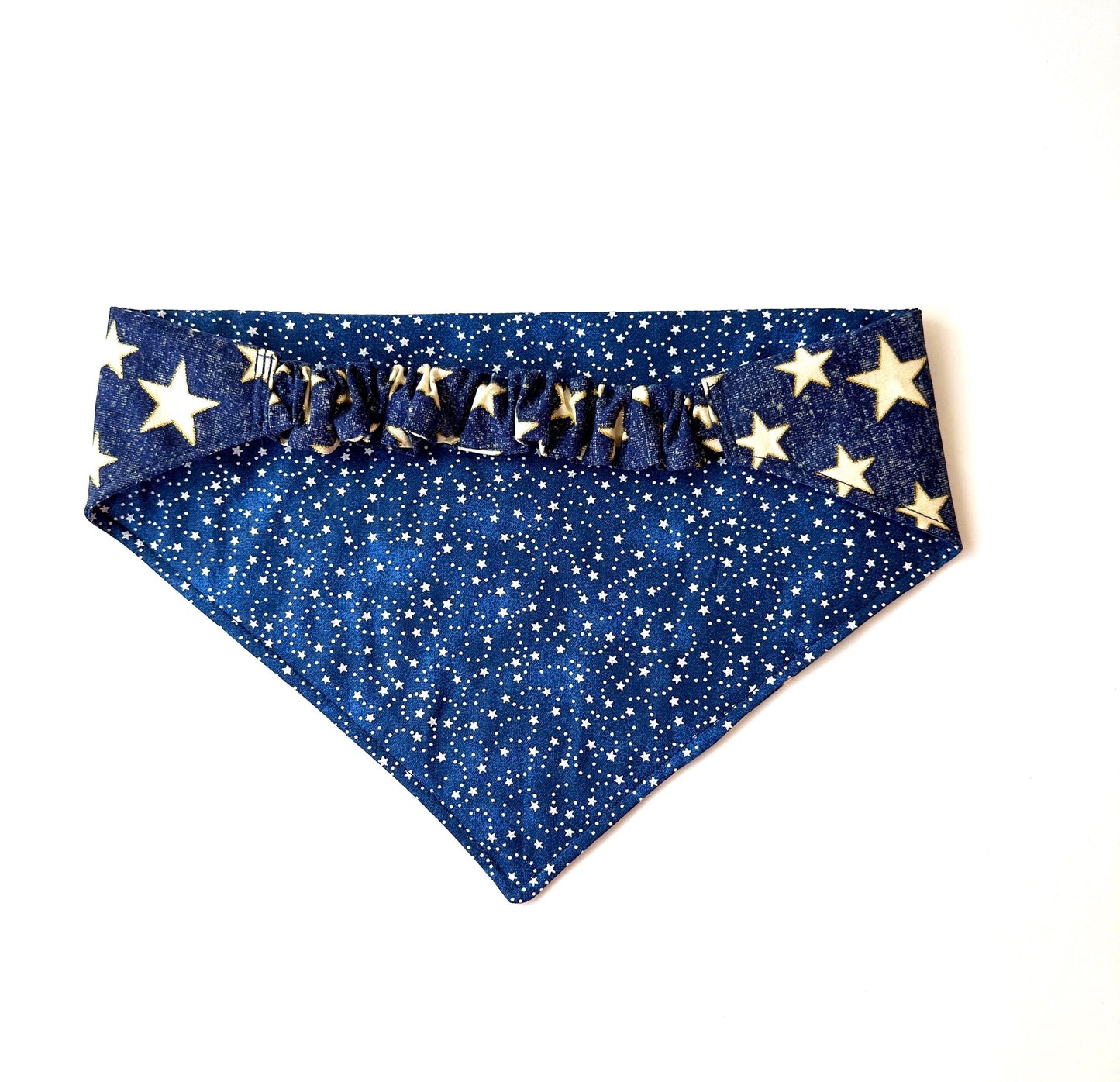 Personalized 4th of July Scrunchie Dog Bandana – Reversible, No Ties or Snaps, Slip-On Style – Custom Pet Name – Red White & Blue Patriotic