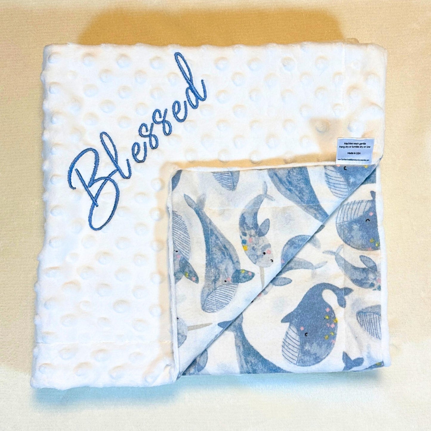 Luxury Whale-Themed Baby Blanket & Burp Cloth Gift Set, Stroller Blanket, Baby Gift Set