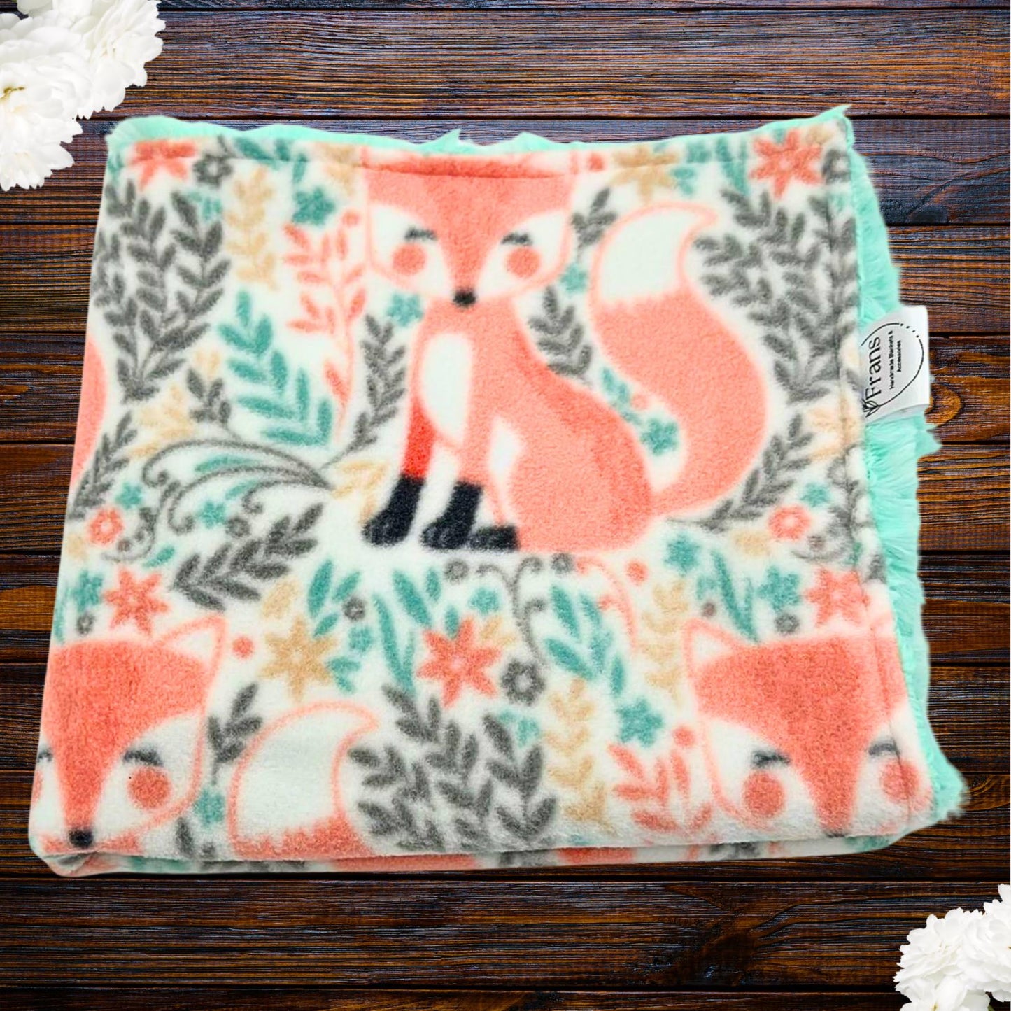 peach fox fleece and minky baby comforter