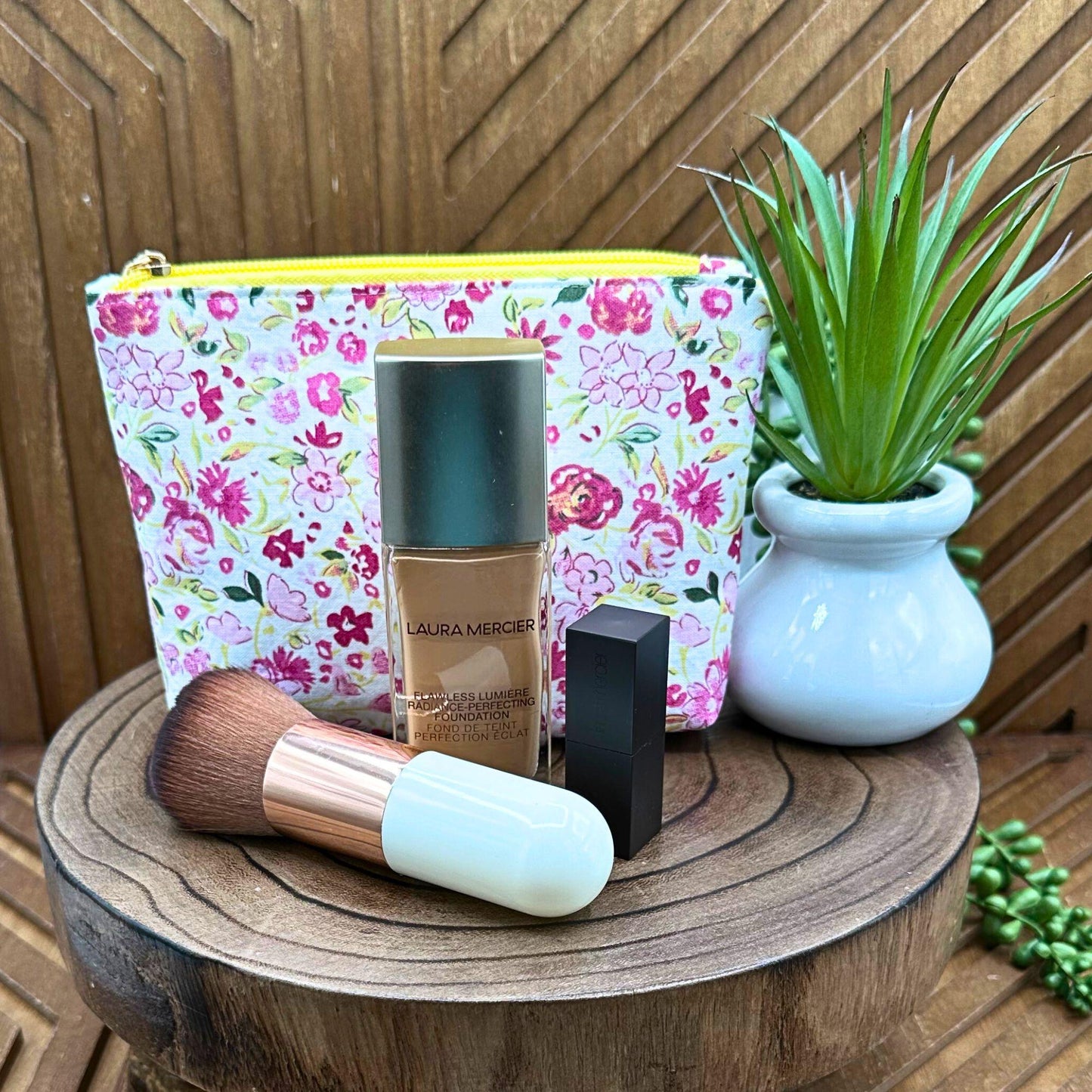 Chic Pink and Red Floral Makeup Bag - Ultimate Cosmetic and Pencil Organizer