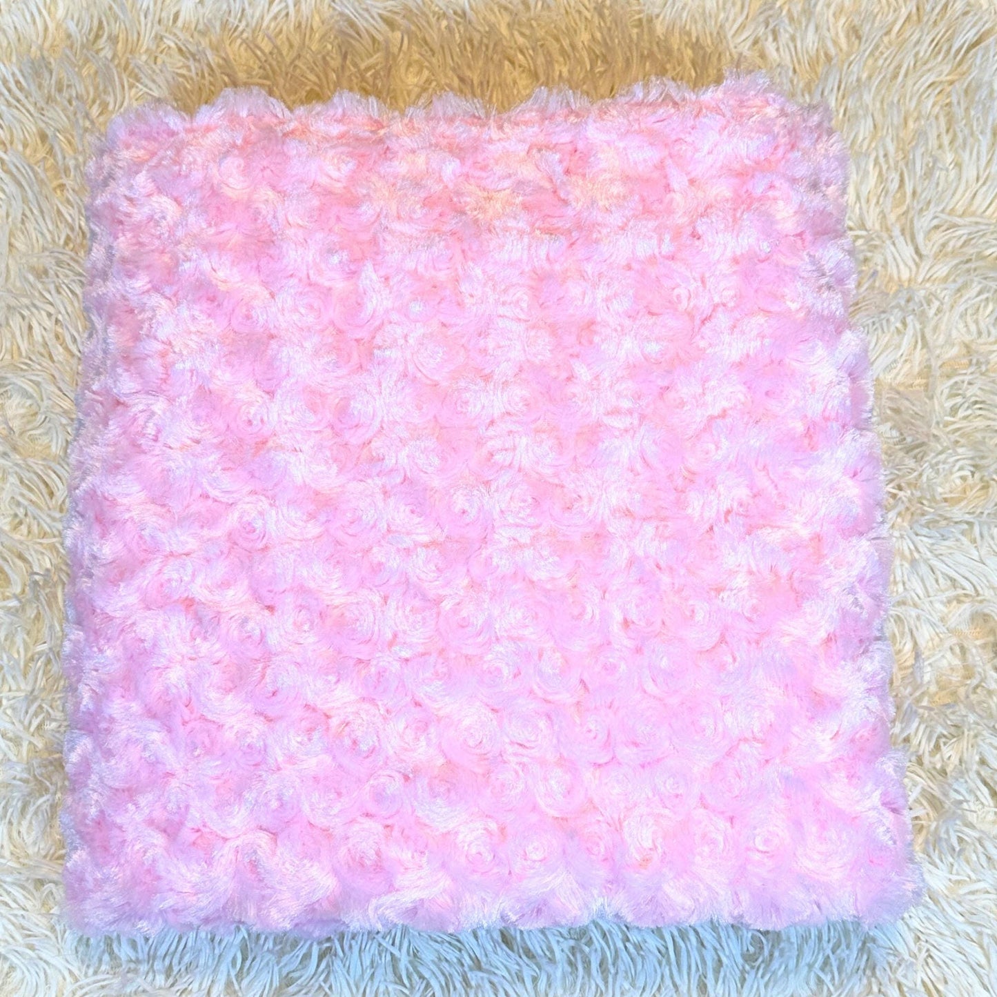 Pink Rosette Minky Baby Blanket & Lovey Set – Handmade Soft Plush Blanket 34x36 with Matching 19x16 Comfort Lovey