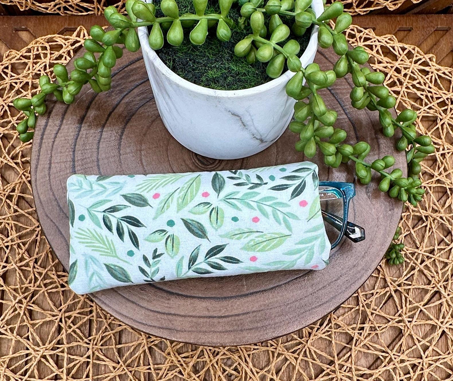Kindle Basic 11th Generation Sleeve and Eyeglass Case Duo β Botanical Green Leaf Pattern, Chic & Functional
