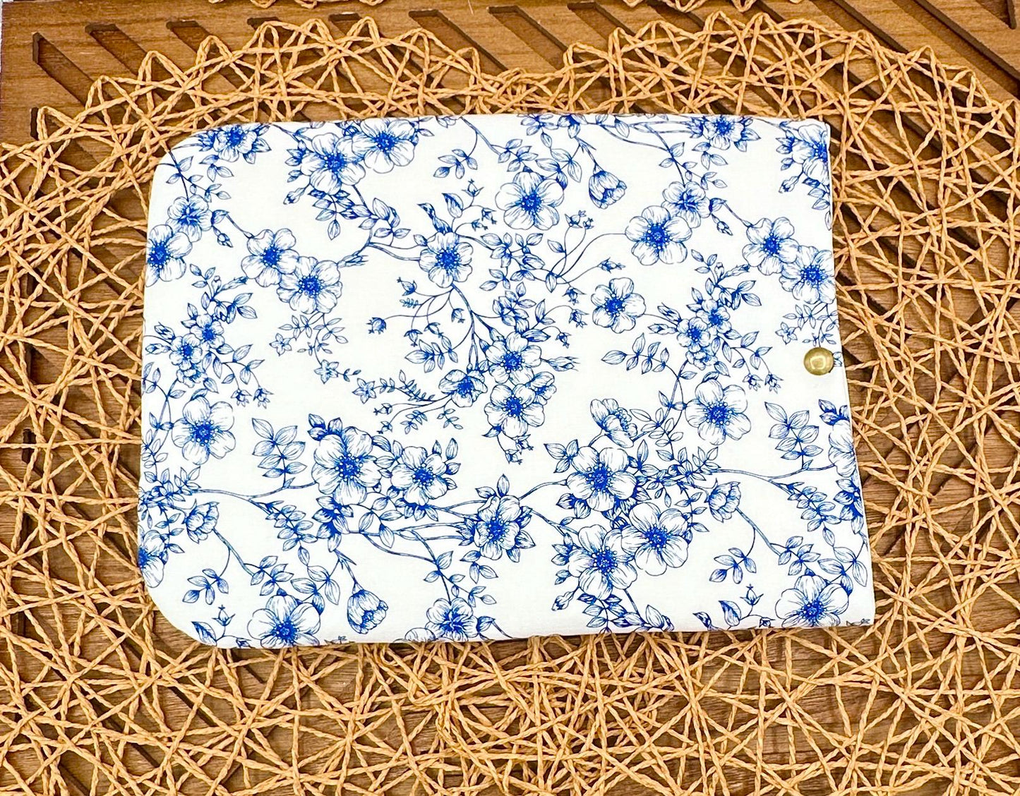 Book Sleeve - Feminine Navy Blue Floral Foam Padded Book Holder - Custom Fabric Book Cover for Books, Tablets, or Journals, in three sizes!