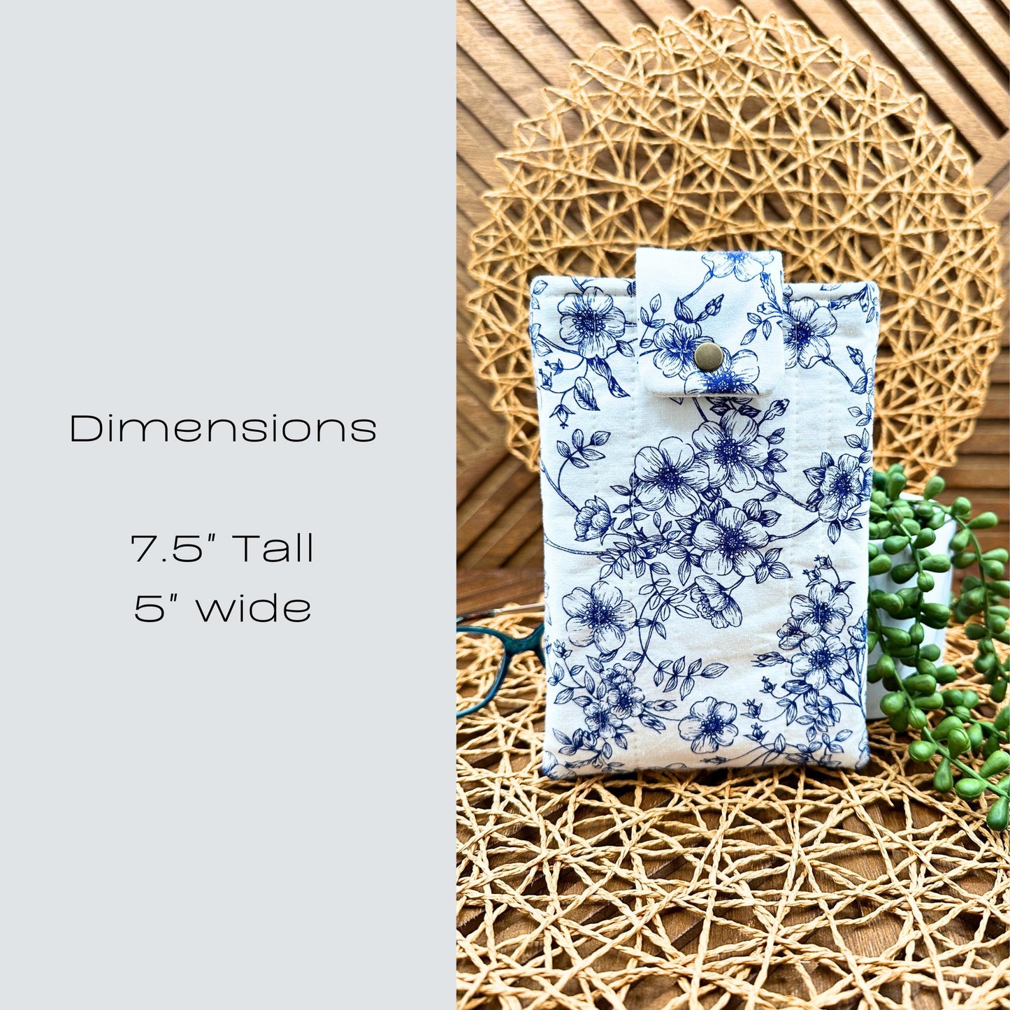 Kindle Basic 10th Generation Sleeve - Elegant Blue Floral Print Tablet Case - Multi-Functional Pouch for Kindle & More