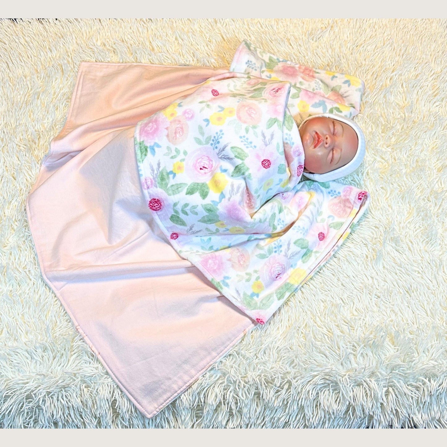 Floral Minky and Flannel Handmade Baby Blanket, Dreamy Floral Minky Baby Wrap, Soft Floral Minky Snuggle Blanket, Plush Stroller Blanket