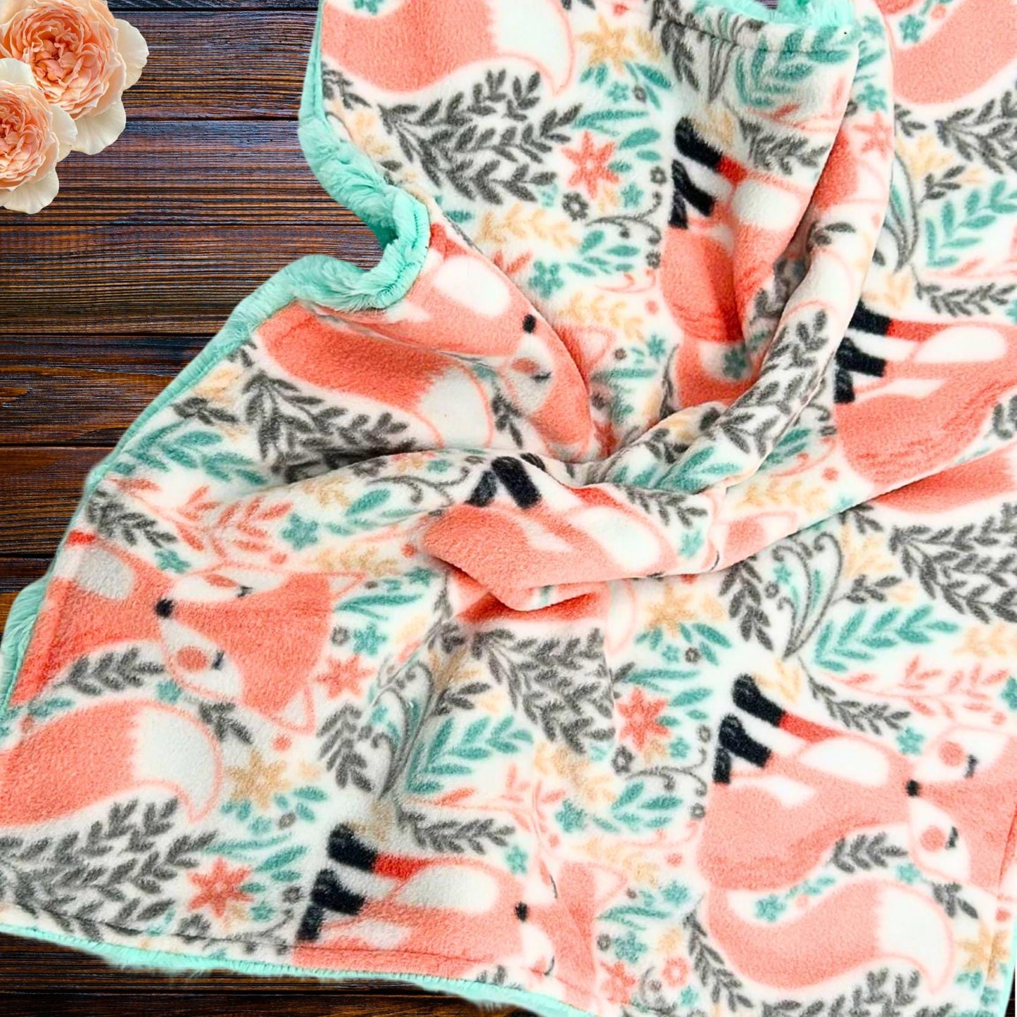Adorable Peach Fox and Mint Minky Baby Lovey - Cuddle Buddy for Comfort and Security
