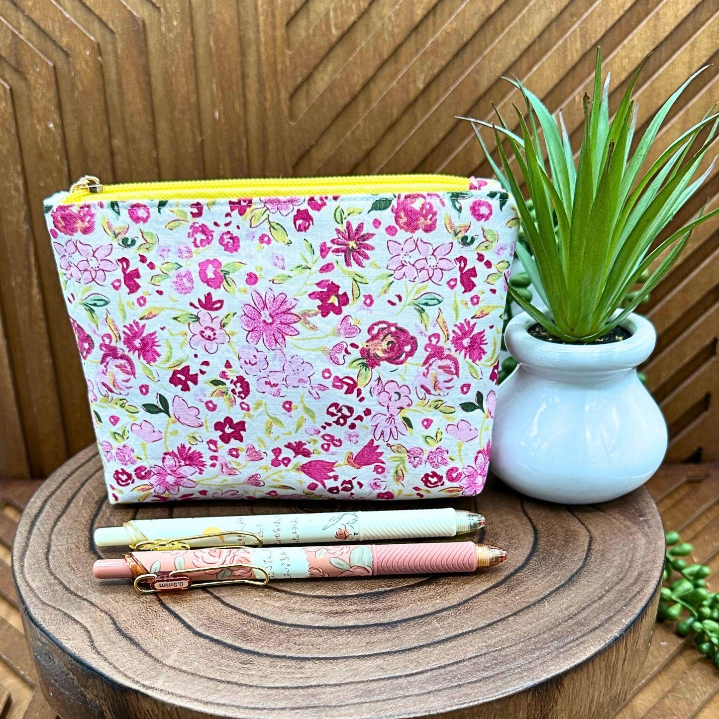 Chic Pink and Red Floral Makeup Bag - Ultimate Cosmetic and Pencil Organizer