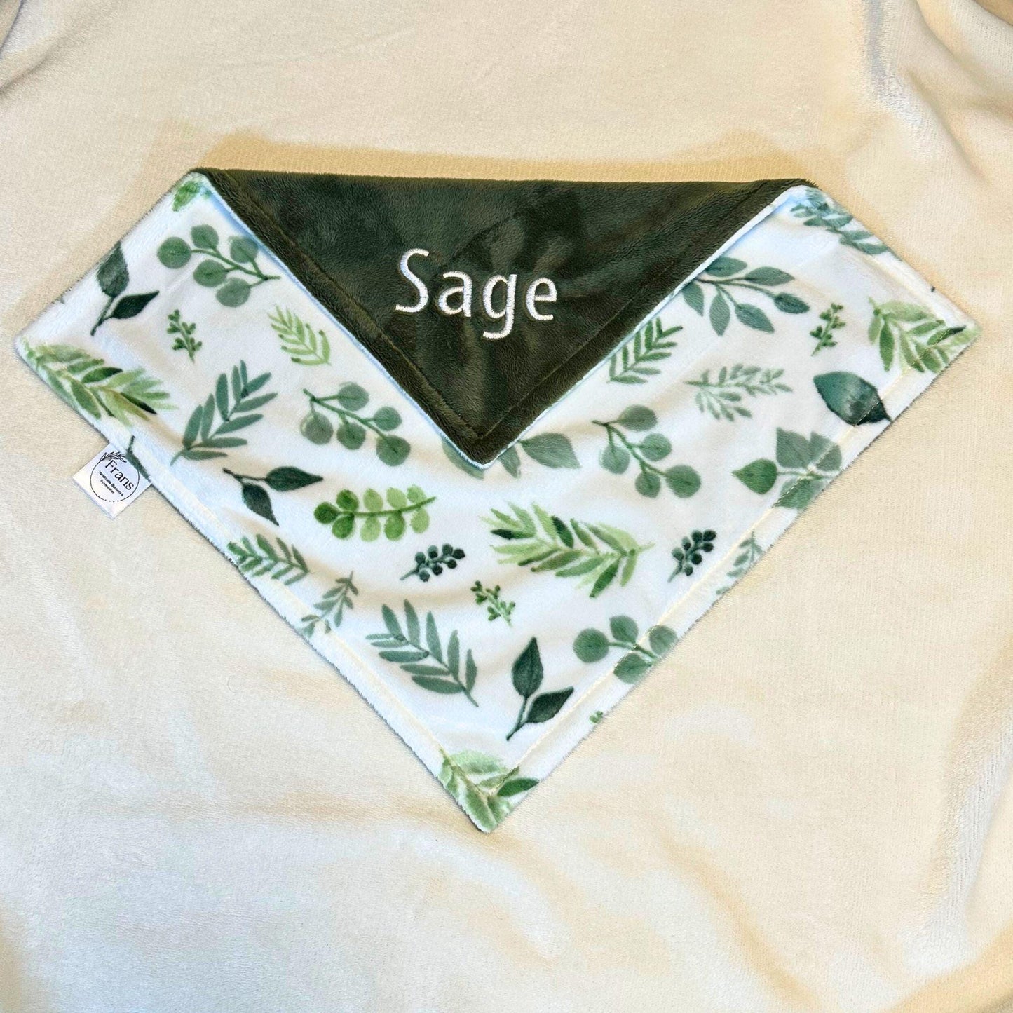 custom made personalized green botanical print minky baby blanket