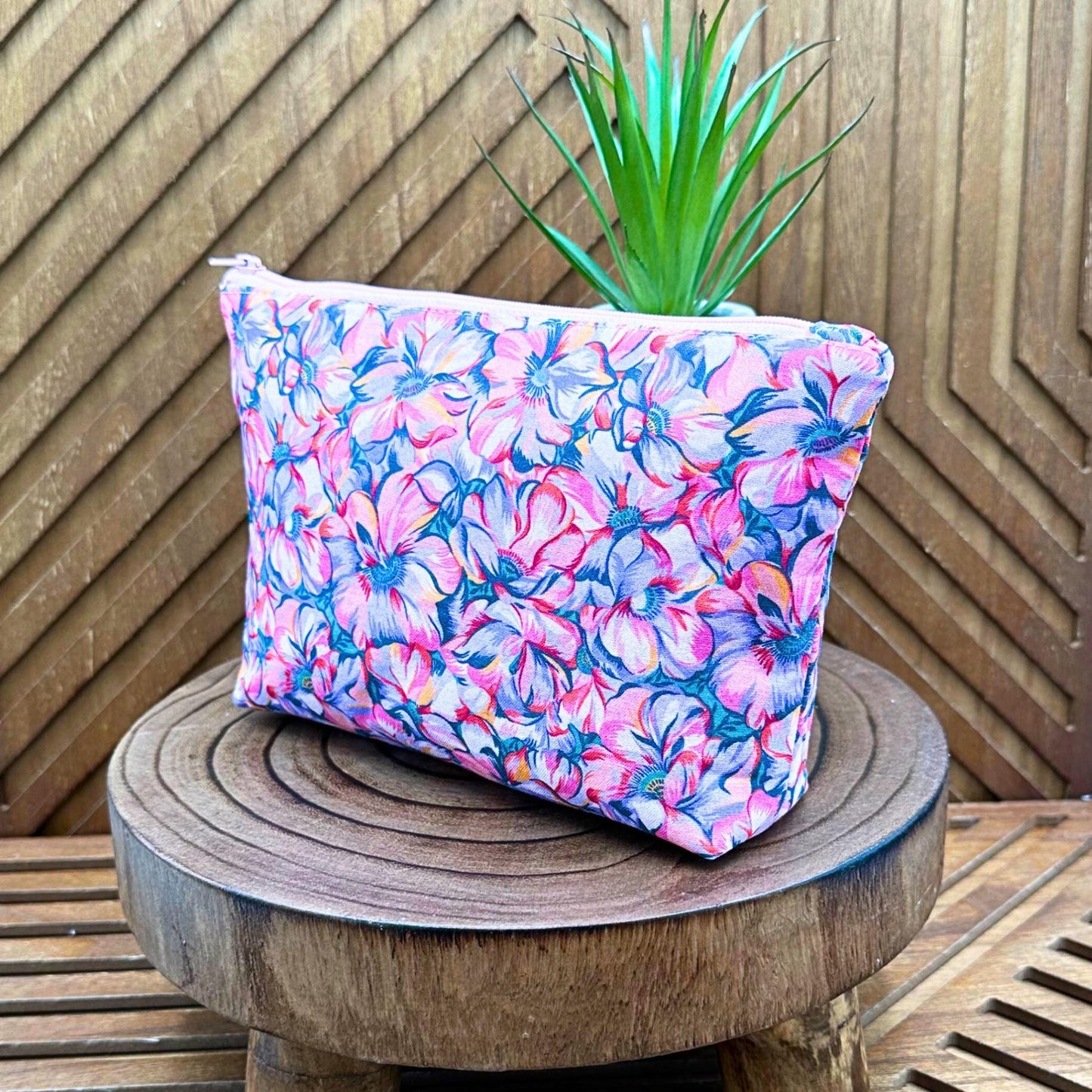 Chic Pink and Purple Floral Makeup Bag - Perfect for Cosmetics & More