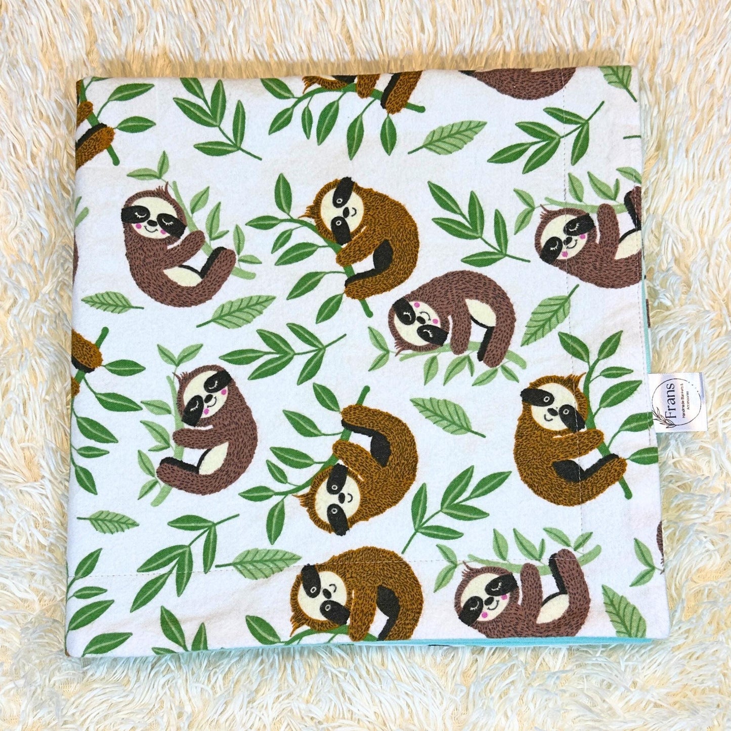 Sleepy Sloth Flannel Snuggles Baby Blanket, Sloth Hugs Baby Blanket Shower Gift, Warm Cotton Flannel Nursery Decor, Gender Neutral
