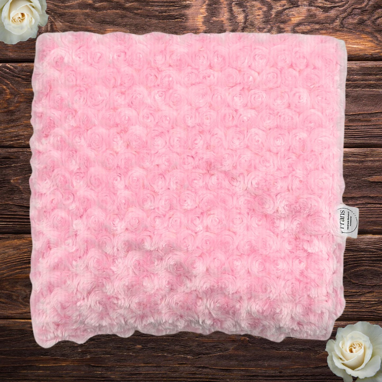 Pink Rosette Minky Baby Blanket & Lovey Set – Handmade Soft Plush Blanket 34x36 with Matching 19x16 Comfort Lovey