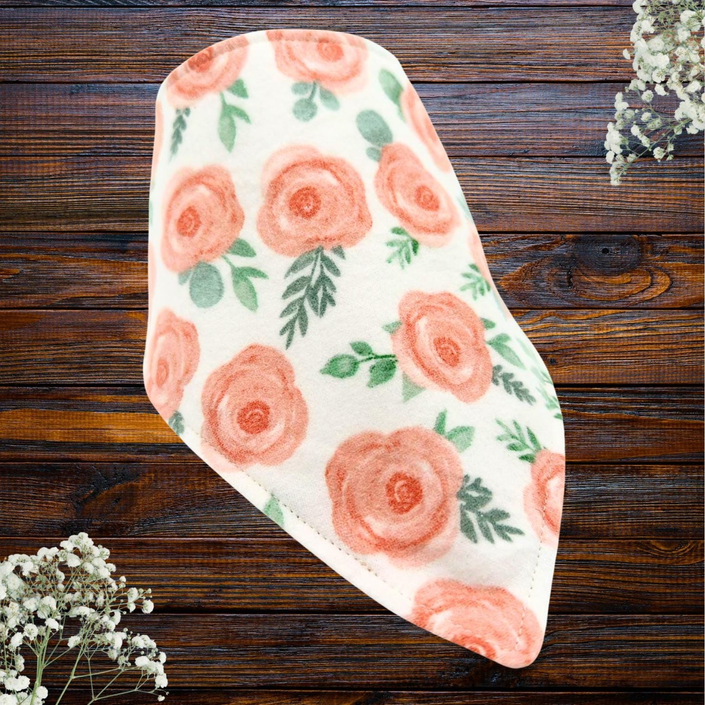 Peach Blossom Burp Cloth & Bib Set – Handmade Cotton Flannel Baby Gift, Soft & Absorbent, Perfect for Newborns & Baby Showers