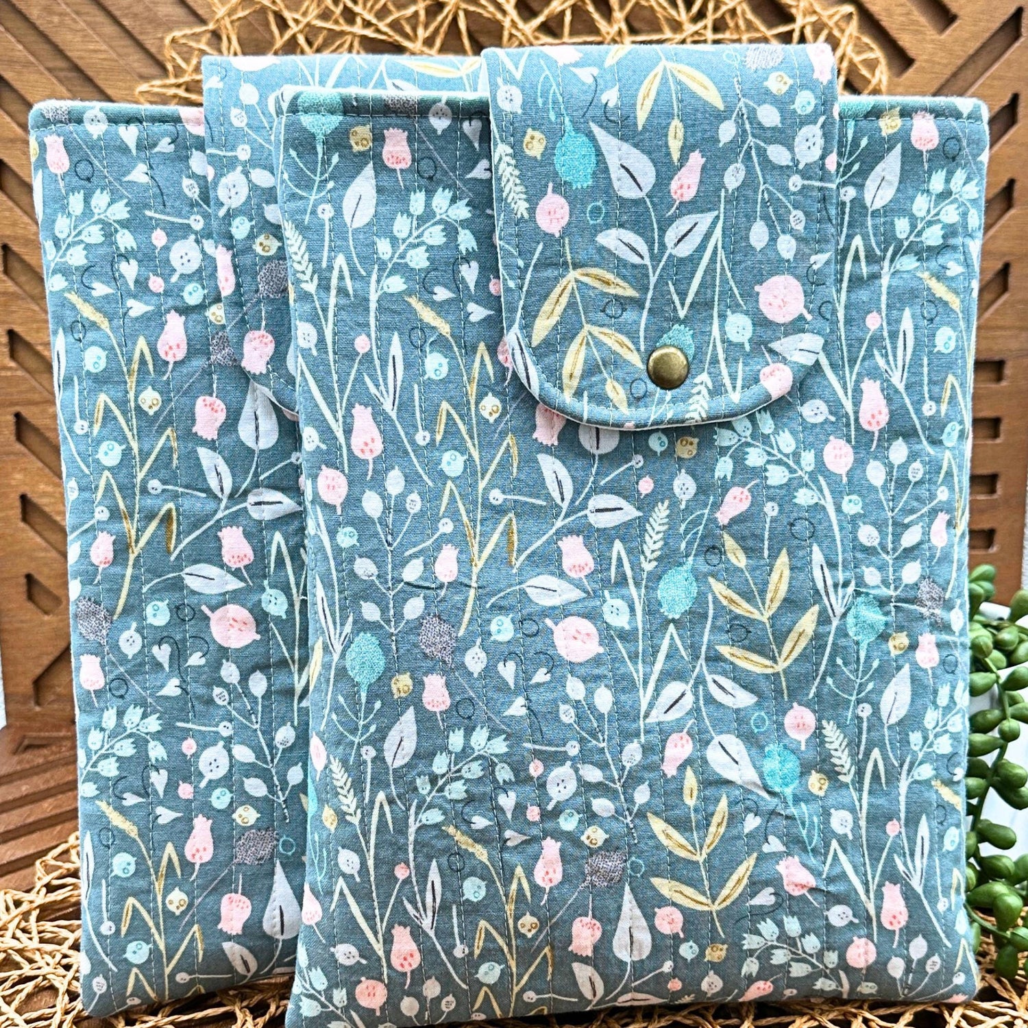 green boho quilted iPad sleeve