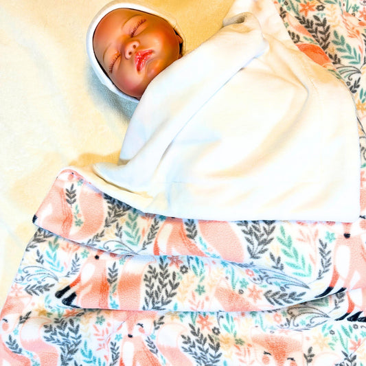 Peach Fox Fleece and Minky Handmade Baby Blanket - Soft, Luxurious Comfort for a baby shower gift- Stoller Blanket - Peachy nursery decor