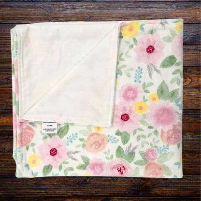Pink Floral Minky and Flannel Baby Blanket, Dreamy Floral Minky Baby Wrap, Soft Floral Minky Snuggle Blanket, Plush Stroller Blanket