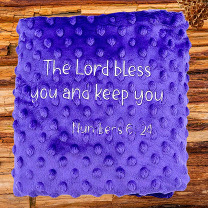 Cozy Minky Baby Blanket - Adorable Purple Dot Embroidery for Every Cuddle!