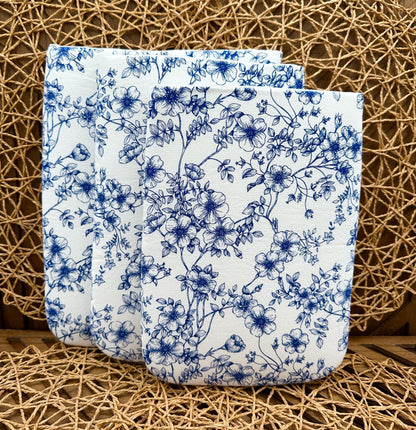 Book Sleeve - Feminine Navy Blue Floral Foam Padded Book Holder - Custom Fabric Book Cover for Books, Tablets, or Journals, in three sizes!