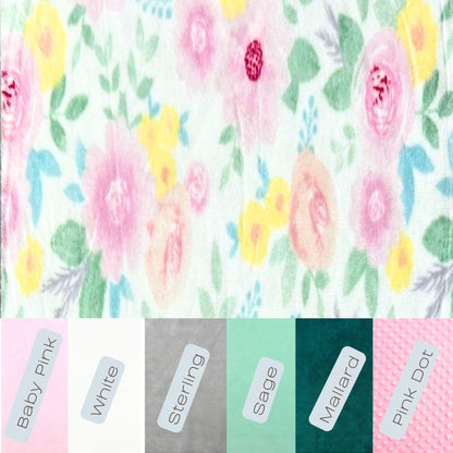 Personalized Baby Blanket Pink and Yellow Floral Minky Baby Blanket - you choose back, Custom Baby Blanket, Signature Blanket, baby shower