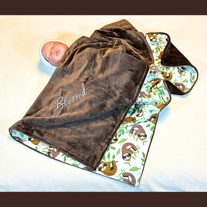 Luxury Baby Gift Set: Embroidered Brown Minky Blanket & Coordinating Burp Cloths
