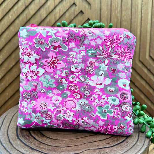 boho pink floral zippered make up bag