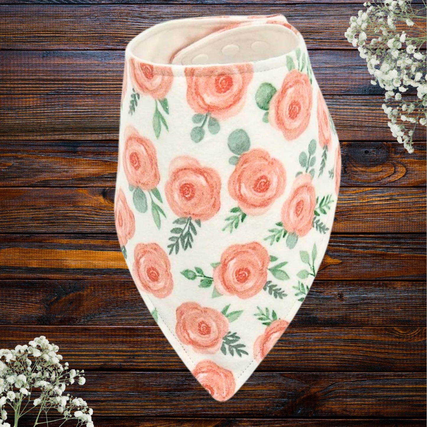 Peach Blossom Burp Cloth & Bib Set – Handmade Cotton Flannel Baby Gift, Soft & Absorbent, Perfect for Newborns & Baby Showers
