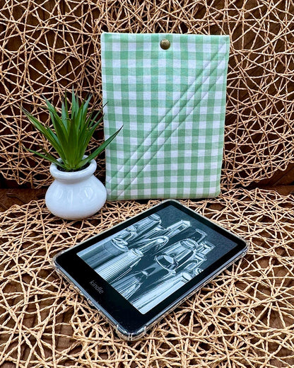 Kindle Paperwhite Sleeve - Cute White and Green Gingham Print, Foam Padded Device Cover, Add Snap and personalization for a custom look!