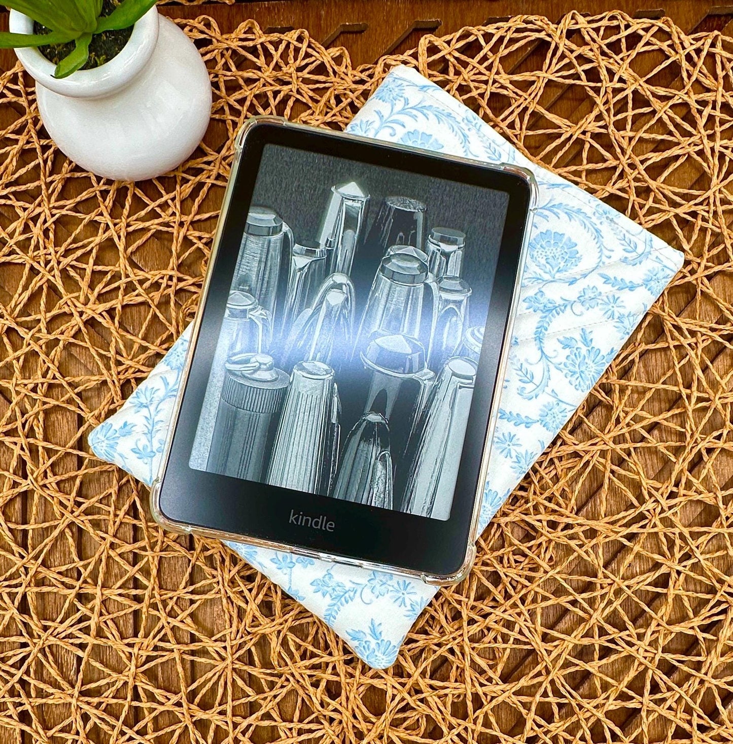 Kindle Paperwhite Sleeve - Feminine Blue Coquette Fabric Cover with Magnetic Flap for Gadgets or Books, Electronic Device Cover