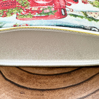 Vintage Farm Truck Holiday Makeup Bag - Chic Red Storage Bag for Travel and Everyday Use