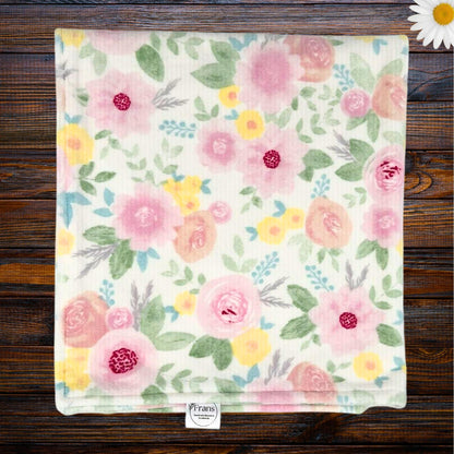 Pink Floral Minky and Flannel Baby Blanket, Dreamy Floral Minky Baby Wrap, Soft Floral Minky Snuggle Blanket, Plush Stroller Blanket