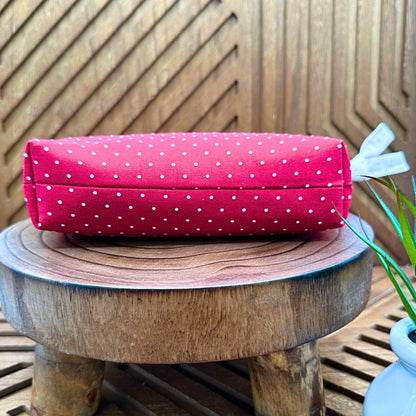 Stylish Red Polka Dot Makeup Bag: Ideal for Cosmetics, Gadgets & Daily Use!
