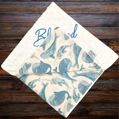 Luxury Whale-Themed Baby Blanket & Burp Cloth Gift Set, Stroller Blanket, Baby Gift Set