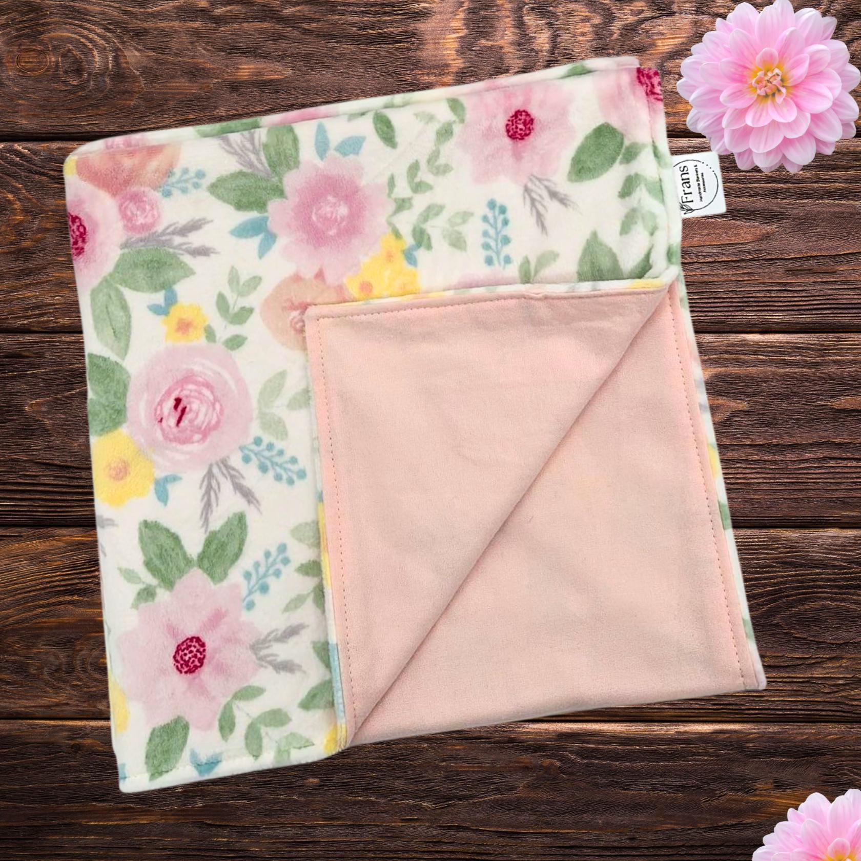 soft floral print minky and flannel baby blanket