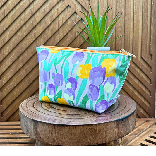 purple and yellow tulip zippered make up bag