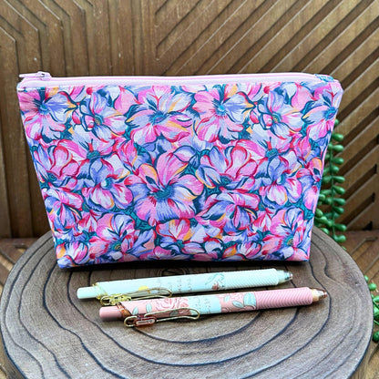Chic Pink and Purple Floral Makeup Bag - Perfect for Cosmetics & More