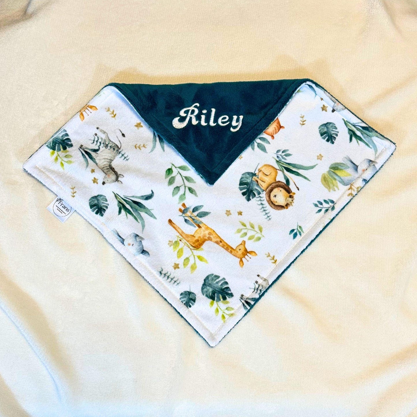 custom made personalized safari print minky baby blanket