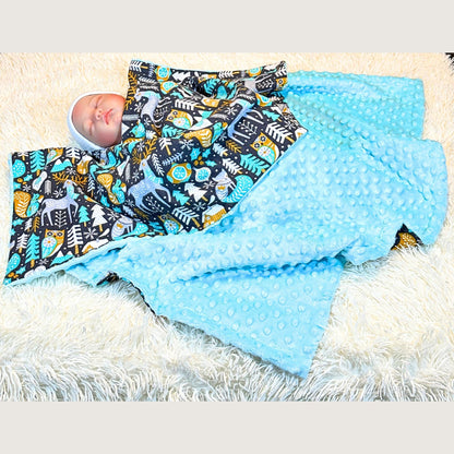 Winter Forest Animal Minky Blanket & Burp Cloth Duo – Snuggly Baby Gift Set
