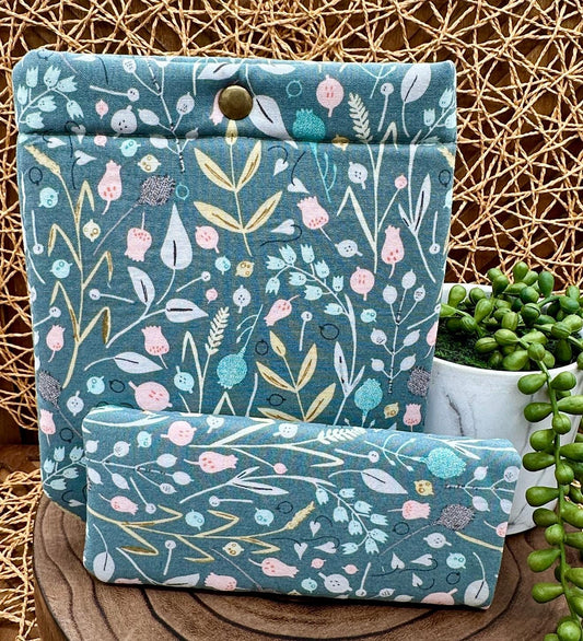 green boho print kindle paperwhite sleeve and eyeglass case set