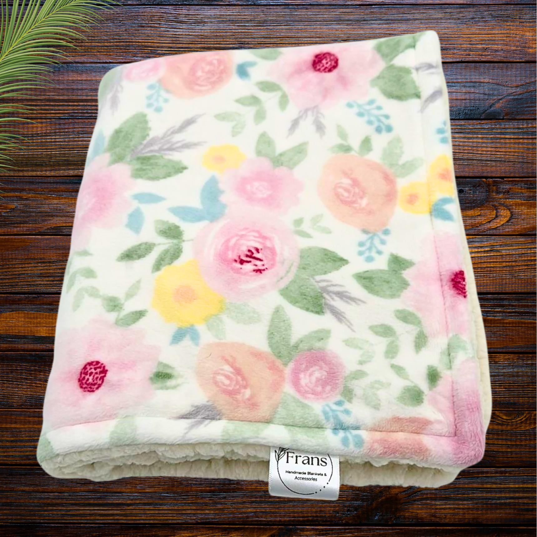 plush minky and sherpa pink floral baby comforter