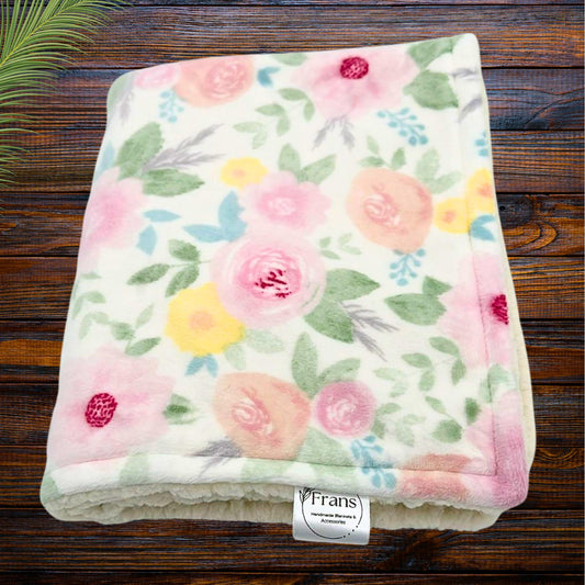plush minky and sherpa pink floral baby comforter